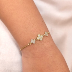 Pulseira Trevo Cravejada Cristal Gravata banhada em ouro 18k - comprar online