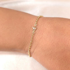 Pulseira Elo Português 2mm e Estrela de Zircônia Cristal 6mm 16cm+5cm banhado em ouro 18k