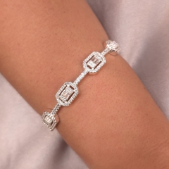 Bracelete Quadrado Cravejado Crista banhado em Prata