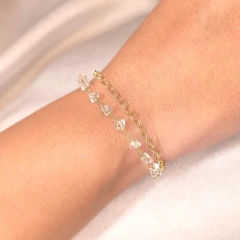 Pulseira Dupla Fio Cascalho e Elo Liso banhado em ouro 18k