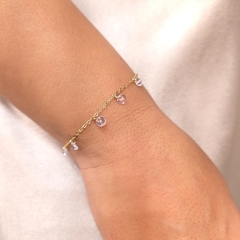 Pulseira Elo Cadeado com Cinco Pontos de Luz em Zircônia Cristal 16cm+5cm banhado em ouro 18k