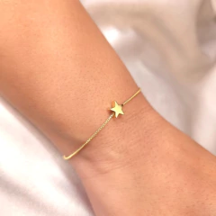Pulseira Veneziana com Estrela Usinada de Furo Passante 16cm+5cm banhado em ouro 18k