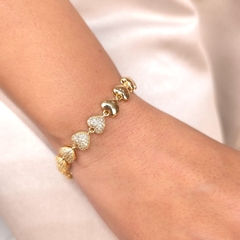 Pulseira Corações Cheios Lisos e Cravejado Cristal banhado em ouro 18k - comprar online