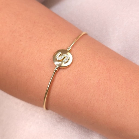 Bracelete Letra S Cravejada Click banhado em ouro 18k