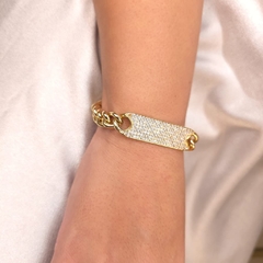 Pulseira Elo Liso Placa Cravejado Cristal banhado em ouro 18k - comprar online