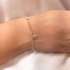 Tornozeleira Três Pontos de Luz Cristal banhado em ouro 18k