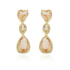Brinco Pedra Longo Morganita banhado em ouro 18k - comprar online