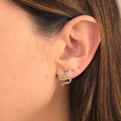 Brinco Snake Micro Zircônia Verde banhado em ouro 18k