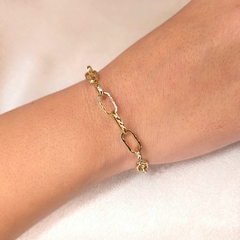 Pulseira Elo Oval Trabalhado Diamantado 18cm banhado em ouro 18k