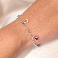 Pulseira Gotas Coloridas Cristal Prata 925