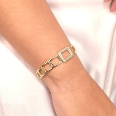 Pulseira Fio Quadrado Liso e Cravejado Cristal banhado em ouro 18k - comprar online