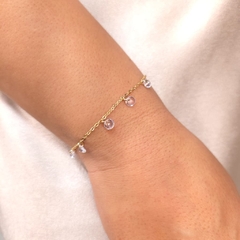 Pulseira Elo Cadeado com Cinco Pontos de Luz em Zircônia Cristal 16cm+5cm banhado em ouro 18k - comprar online