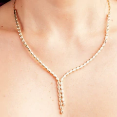 Colar Gravata Riviera Zircônia Cristal banhado em ouro 18k - loja online