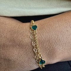 Pulseira Fio Duplo Zircônia Verde banhado em ouro 18k