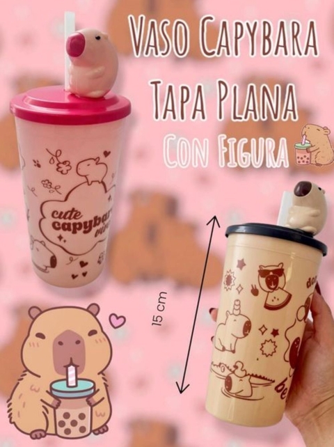Vaso Capybara tapa plana con figura