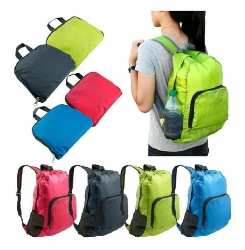 Mochila de viaje plegable de nylon impermeable color negro