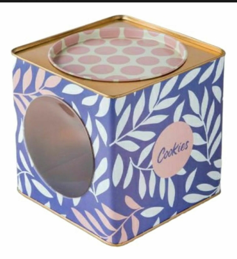 Lata con visor Cookies hojas