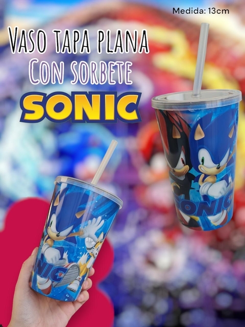 Vaso con tapa plana y sorbete sonic