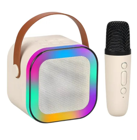 Parlante Mini Inalámbrico Con Micrófono Luces Bluetooth Usb Color Beige