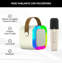 Parlante Mini Inalámbrico Con Micrófono Luces Bluetooth Usb Color Beige - comprar online