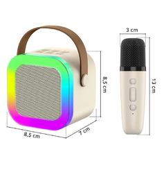 Parlante Mini Inalámbrico Con Micrófono Luces Bluetooth Usb Color Beige en internet