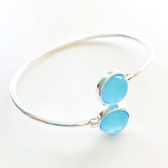 Bracelete Prateado com Pedra Ágata Azul Céu
