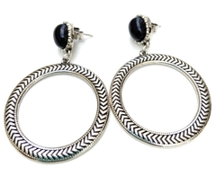 Brinco Argola Boho com Pedra - Ágata Preta - comprar online