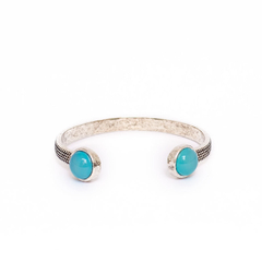Bracelete Prata Envelhecida com Ágata Azul Céu