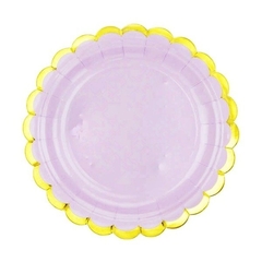 Platos Lila con Onditas Doradas x 10 un