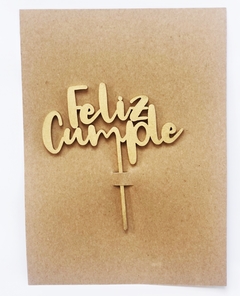 Cake Topper Feliz Cumple en madera Oro x 1 un