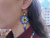 Aretes Para Mujer En Mostacilla Checa Flor Huichol Boho Azul Flecos