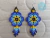 Aretes Para Mujer En Mostacilla Checa Flor Huichol Boho Azul Flecos - Tiendas AmmA