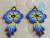 Imagen de Aretes Para Mujer En Mostacilla Checa Flor Huichol Boho Azul Flecos