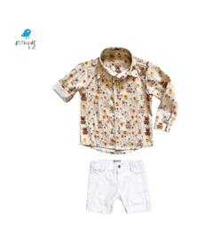 Conjunto irmãos ursinho floral - Camisa e Vestido - comprar online