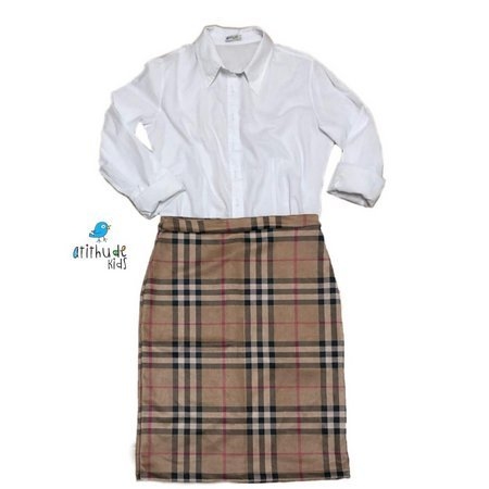 Saia Rafaela| Lápis - Xadrez Bege | Suede | Adulto