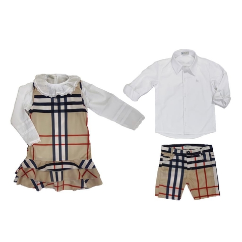 Conjunto Rafael e Rafaela | camisa e vestido e camisa e bermuda (4 peças)