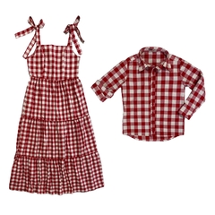 Kit Vestido longo e camisa - Xadrez vermelho| Tal mãe, tal filho (duas peças) |Fazendinha