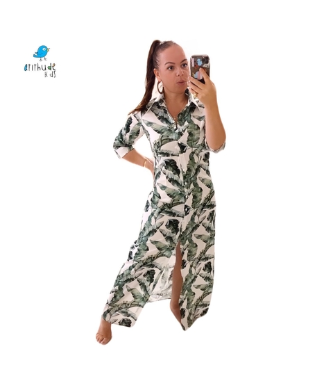 CHAMISIER LONGA ESTAMPADA VERDE FOLHAS