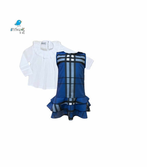VESTIDO CAROL | XADREZ AZUL| 2 peças