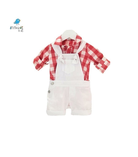 MACACÃO BRANCO - SARJA | COM CAMISA XADREZ 2 PÇ - comprar online