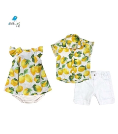 Conjunto irmãos | Limões - Camisa / Vestido com calcinha (3 peças) - comprar online