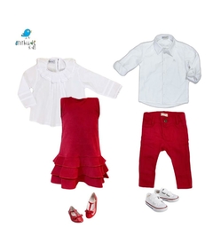 Conjunto irmãos | Rafael e Rafa- Vestido / Camisa / Calça (3 peças)
