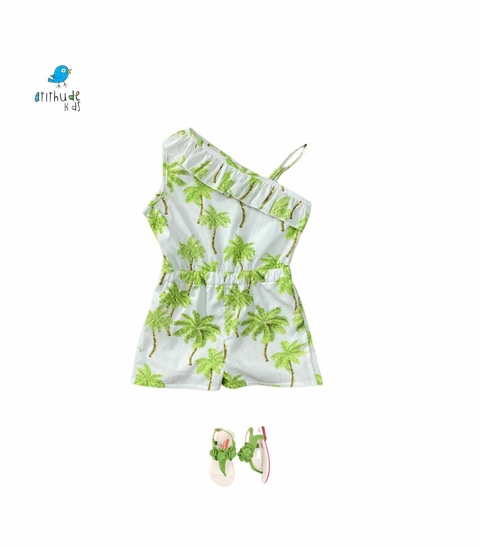 Macacão curto coqueiros / tricoline