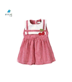 Vestido Joana - xadrez vermelho com cereja