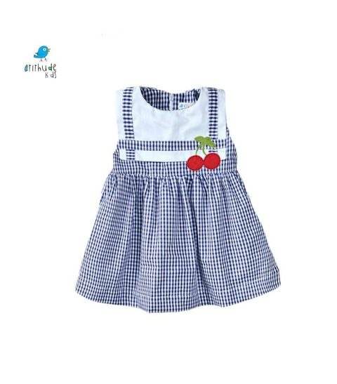 Vestido Joana - xadrez azul com cereja