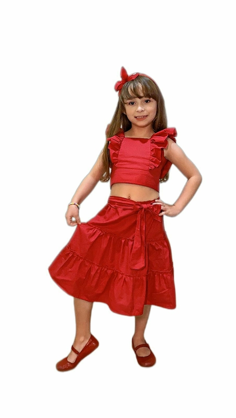 Conjunto Luísa - Vermelho Croped e Saia