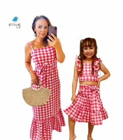 Conjunto Luísa - Xadrez Vermelho Croped e Saia - comprar online