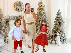 Conjunto Luísa - Vermelho Croped e Saia - Atithude Kids