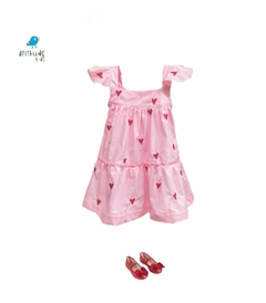 AMOR - Conjunto irmãos rosa bebe - Camisa e Vestido (duas peças) - Atithude Kids