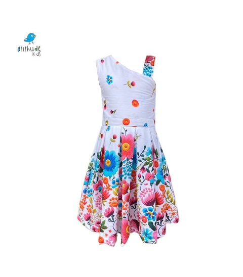 Vestido 1 ombro estampado rodado